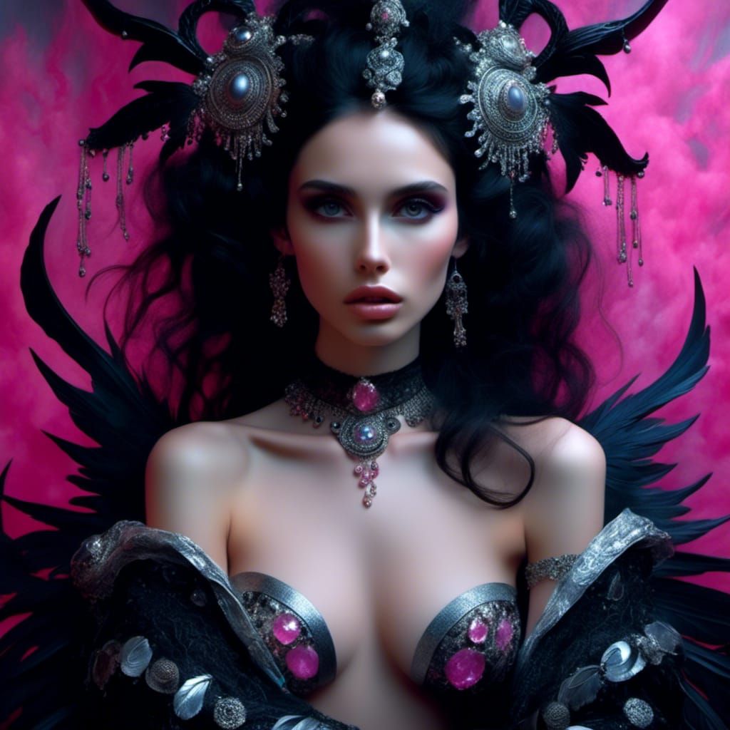 Gothic Oil Painting of Dark-Haired Woman