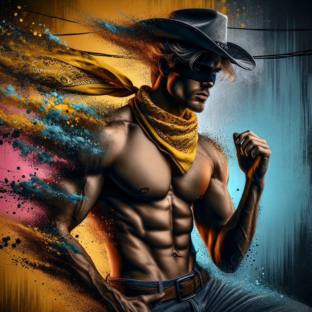 Handsome Cowboy with Yellow Bandana in Splash Art Style