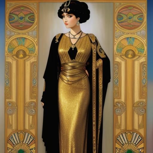 Cleopatra Portrait in Klimt-Inspired Art Deco Style
