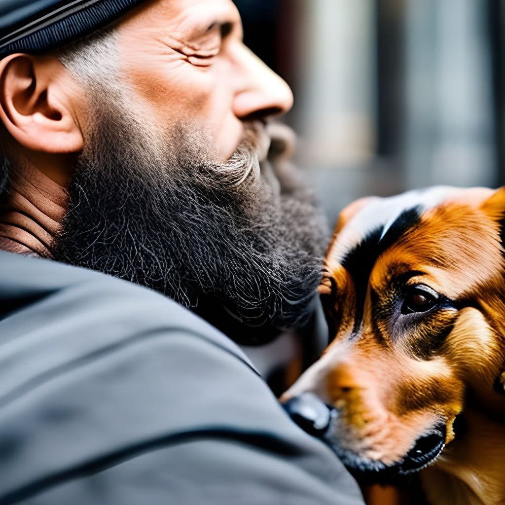 Homeless Man with Dog: Hyperrealistic Professional Photo