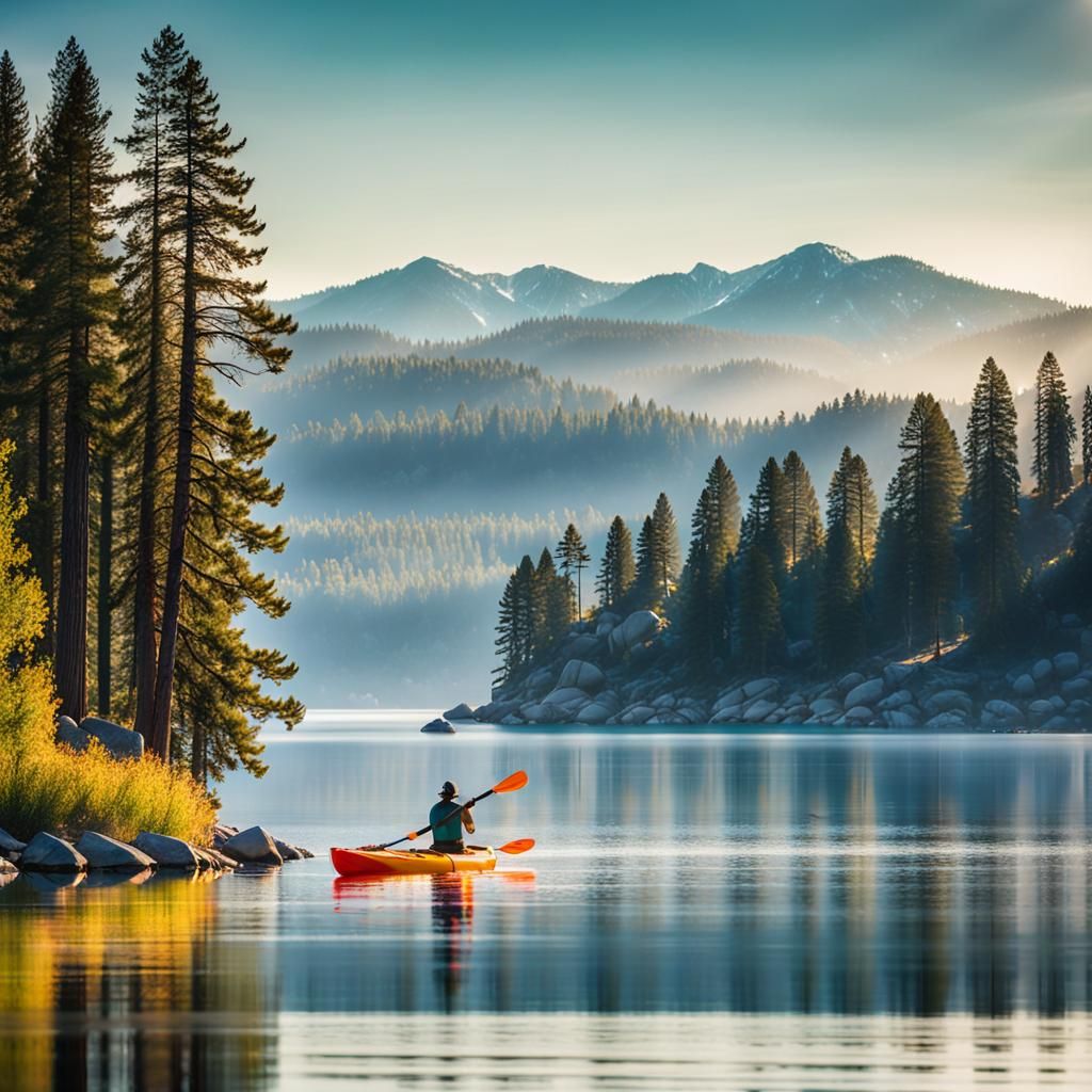 Lone Kayaker on Emerald Beach at Lake Tahoe