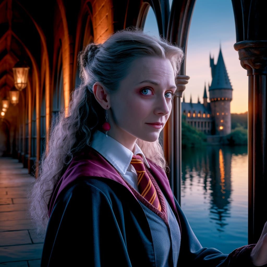 Luna Lovegood in Hogwarts at Sunset: A Captivating Photograp...