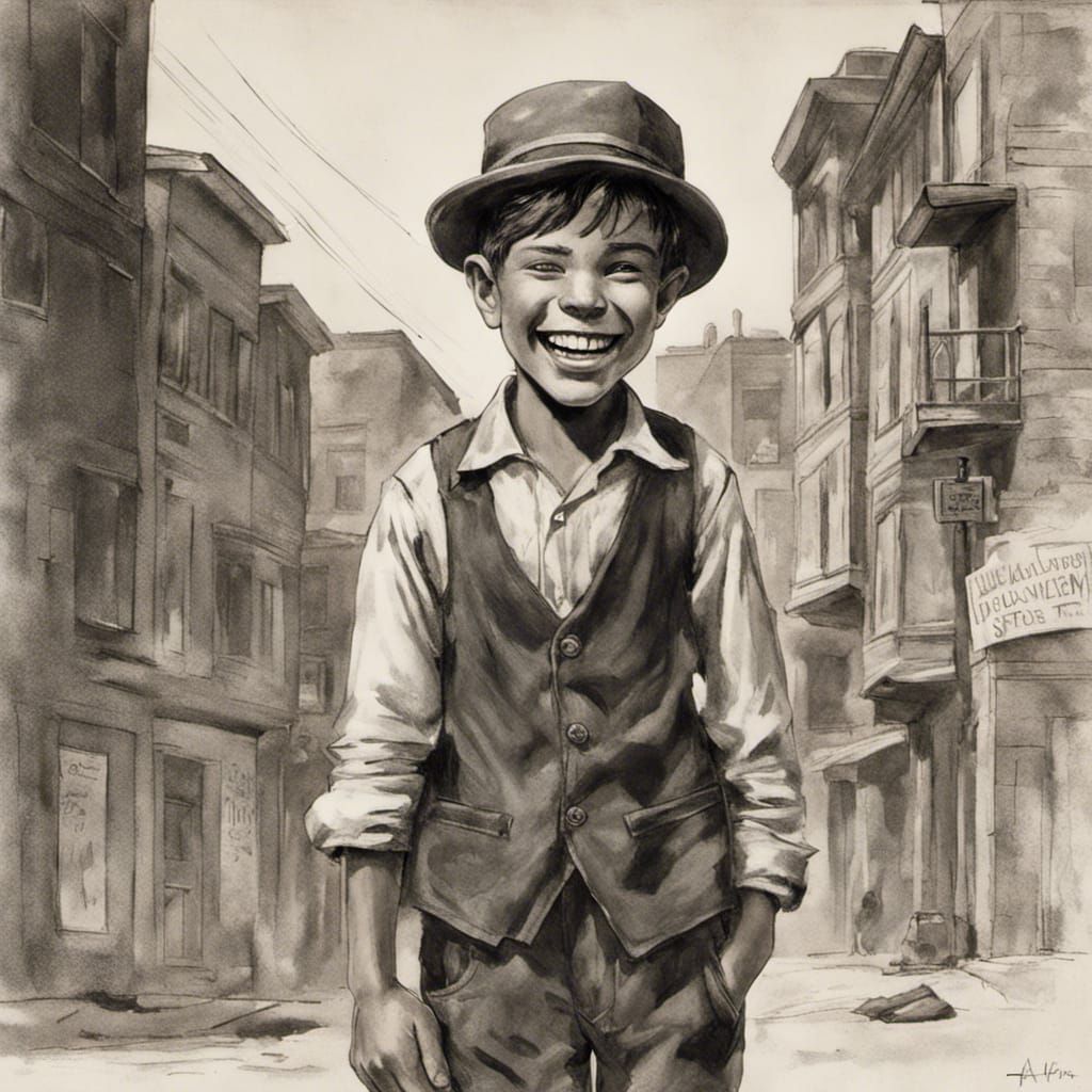 Laughing Street Urchin Portrait in 1920s Style