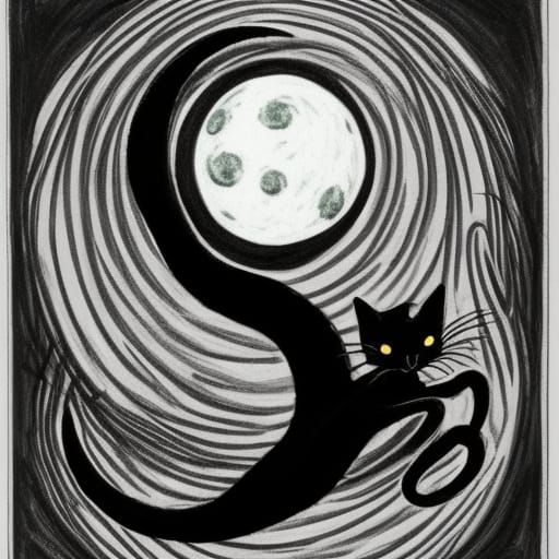 Lovecraftian Black Cat Under a Tentacled Moon