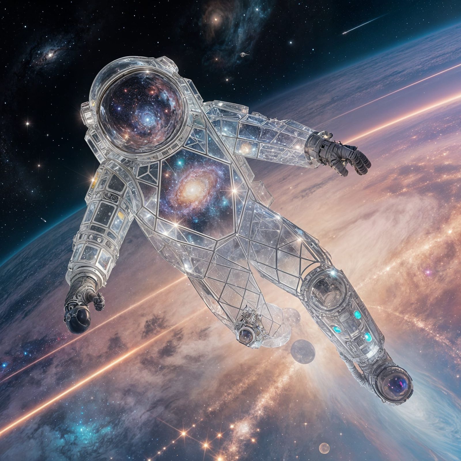 Astronaut in Glass Suit Adrift in Galactic Void