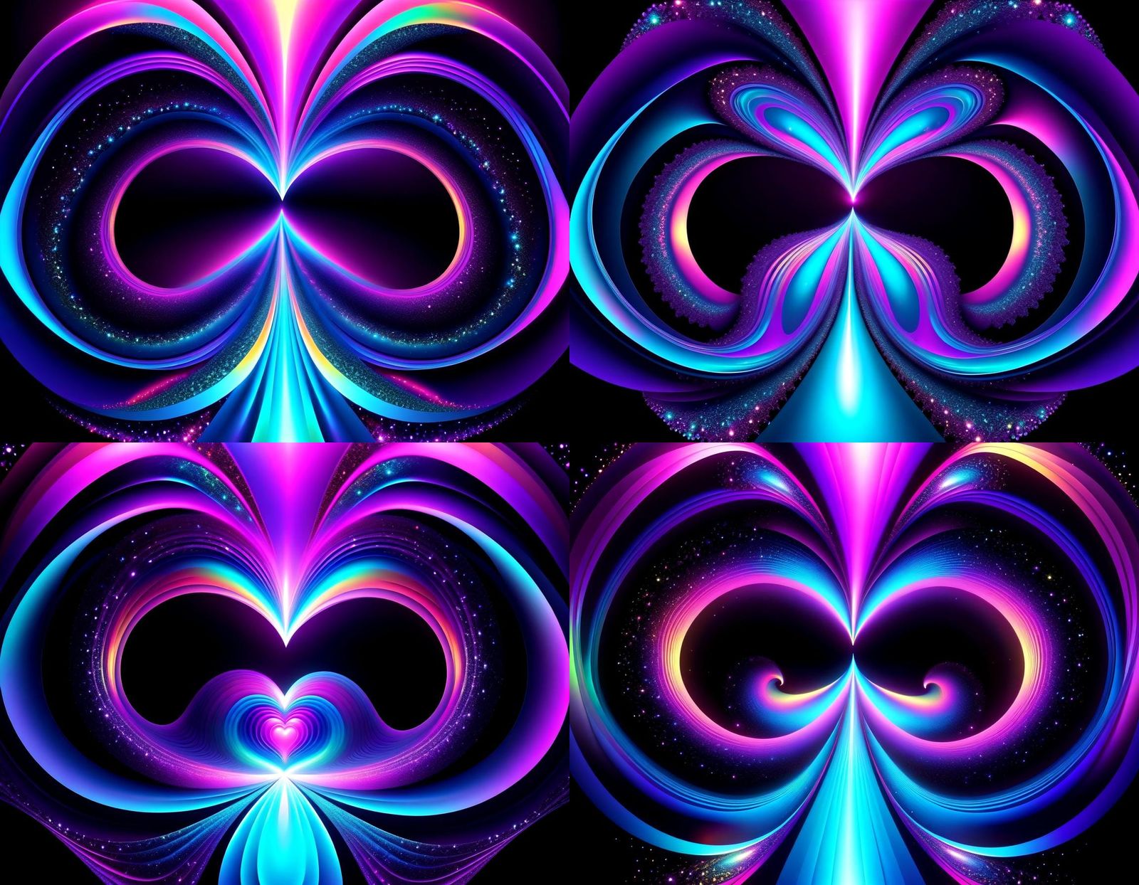 Neon Hearts in Psychedelic Cosmic Dreamscape