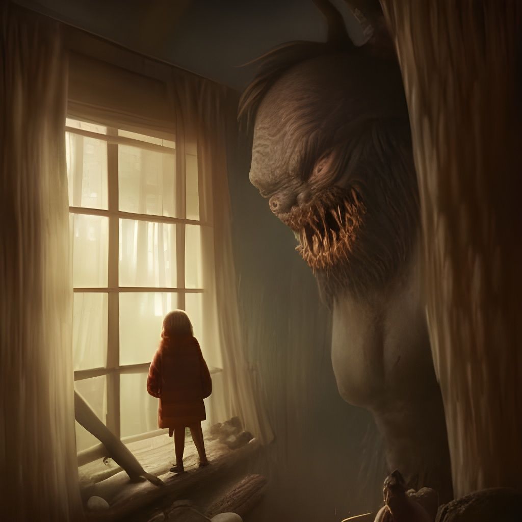 Monster at the Window in Cozy Cabin