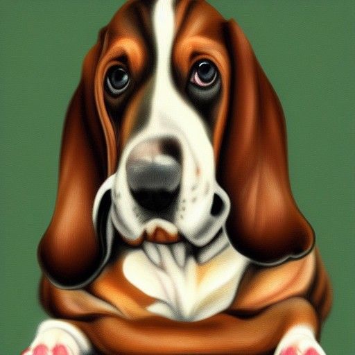 Sweet adorable baby basset hound by doghouse in the sun 8k resolution 8K 3D detailed painting matte background mixed med...