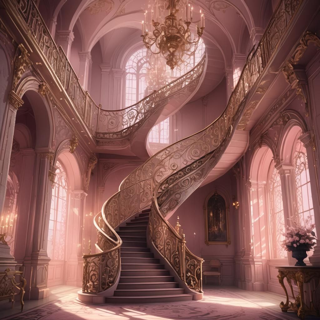 Pink Ghost Castle: Baroque Spiral Staircase