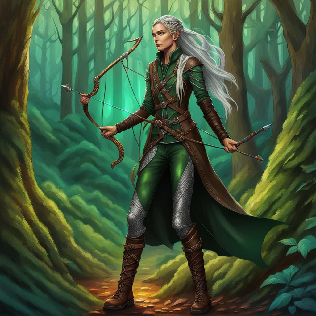 Wood Elf with Longbow in Cosmic Illustration
