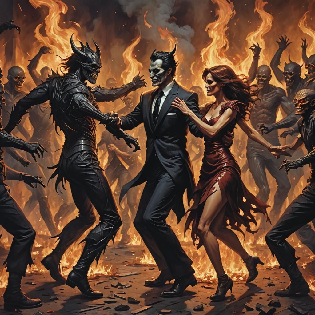 Sinister Dance in Hellfire, a Fantasy Painting