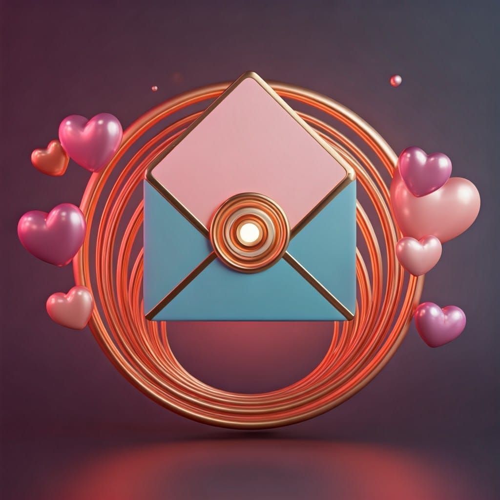 Glowing Art Deco Valentine's Day Card with Floating Hearts