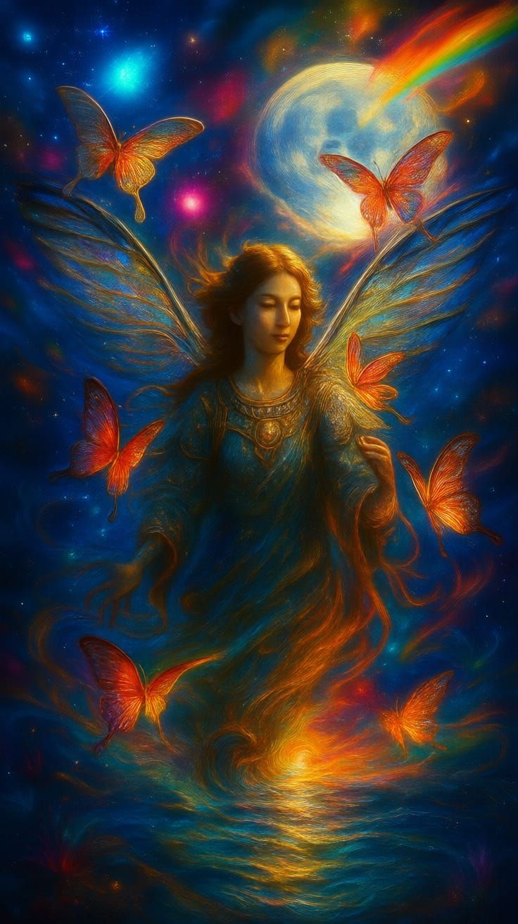 Butterflies born from the rainbow create a dreamlike world. I would love to come and see this enchanting fantastical sig...