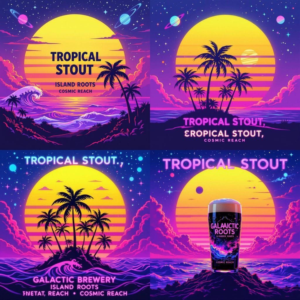 Tropical Stout Beer Label in Vaporwave Style