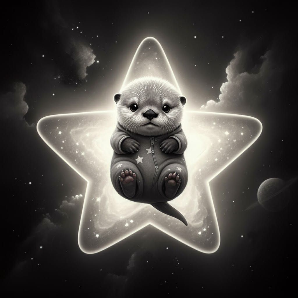 Chibi Otter in Starry Onesie: Charcoal Sketch