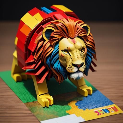 LEGO Lion in Colorful Eclipse, Papercraft Style