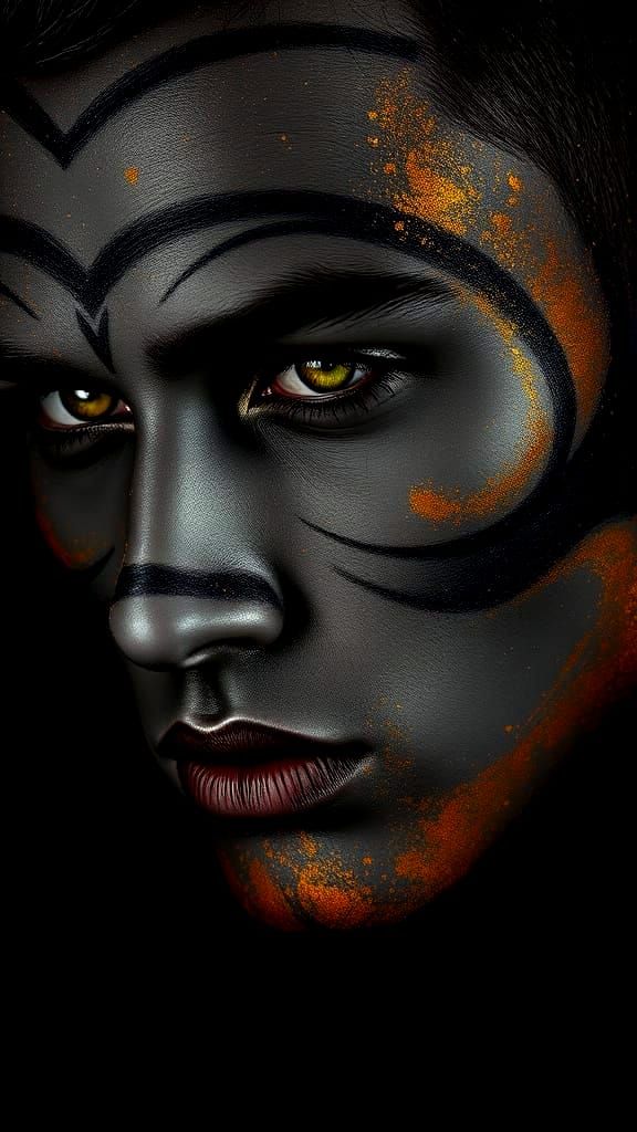 Elegant Dark Gray Portrait with Golden Accents