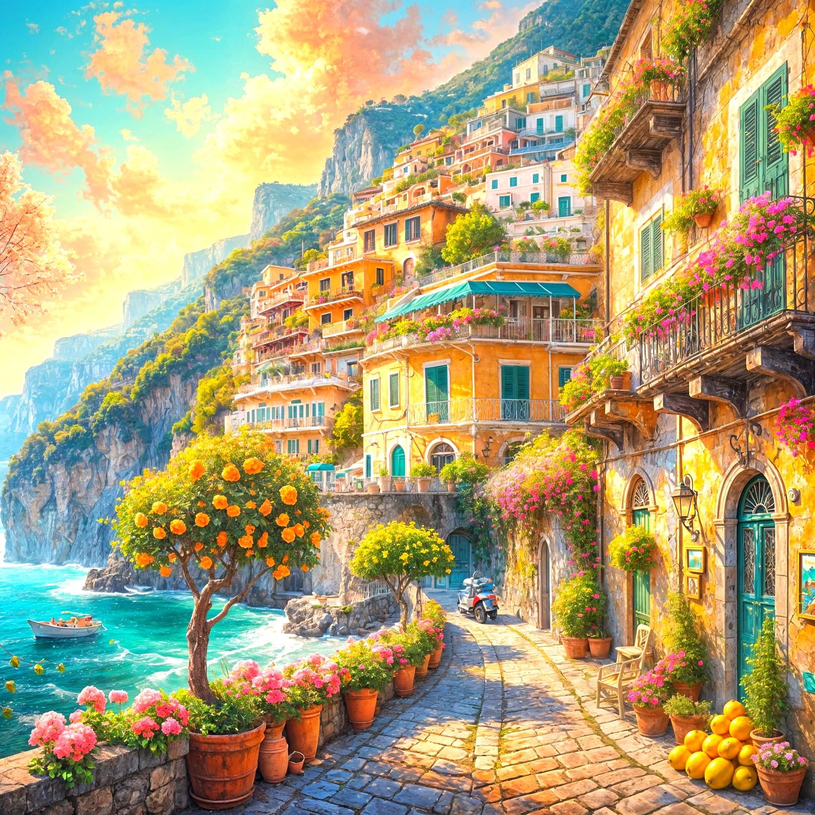 Amalfi Coast Charm: Sherbet Homes & Lemon Trees as Impressio...