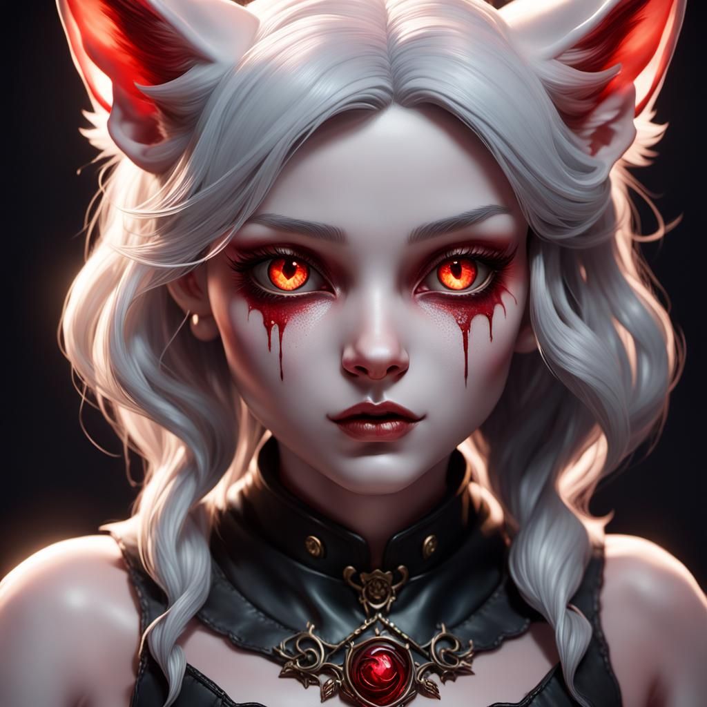 Gothic Devil Cat Porcelain Doll Portrait