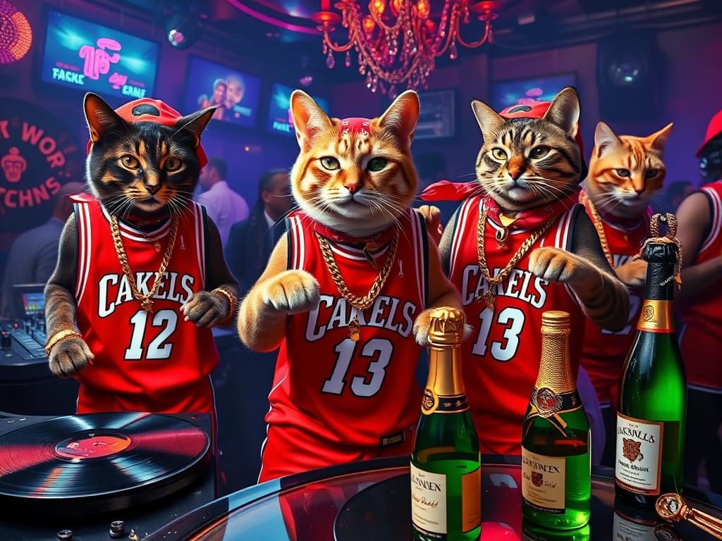 Cats Dancing in Nightclub in Photorealistic Style