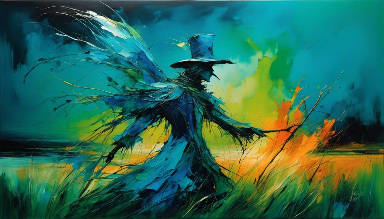 Ice Scarecrow Meets Fire Crow in Surreal Field