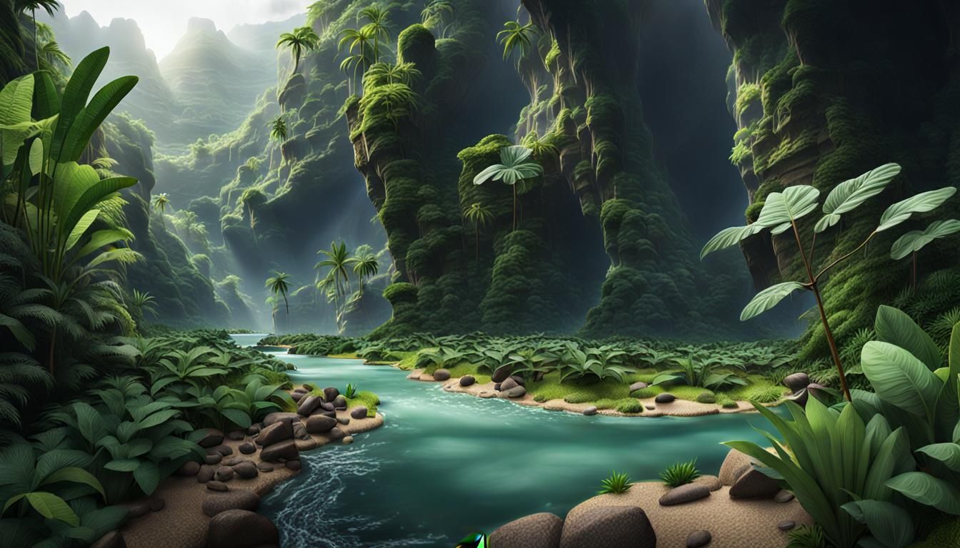 Lush Rainforest Canyon with Winding River