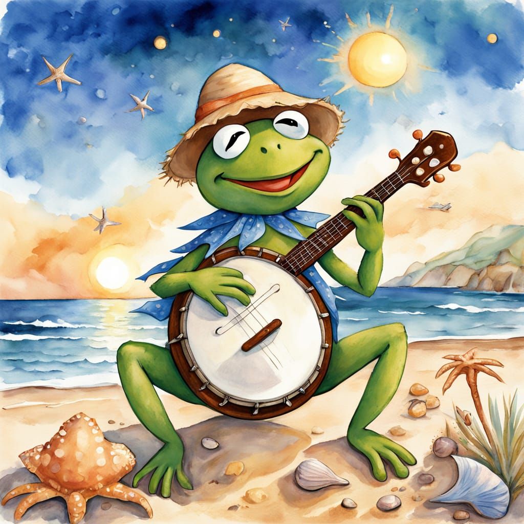 Whimsical Beachside Banjo Serenade by Kermit the Crab