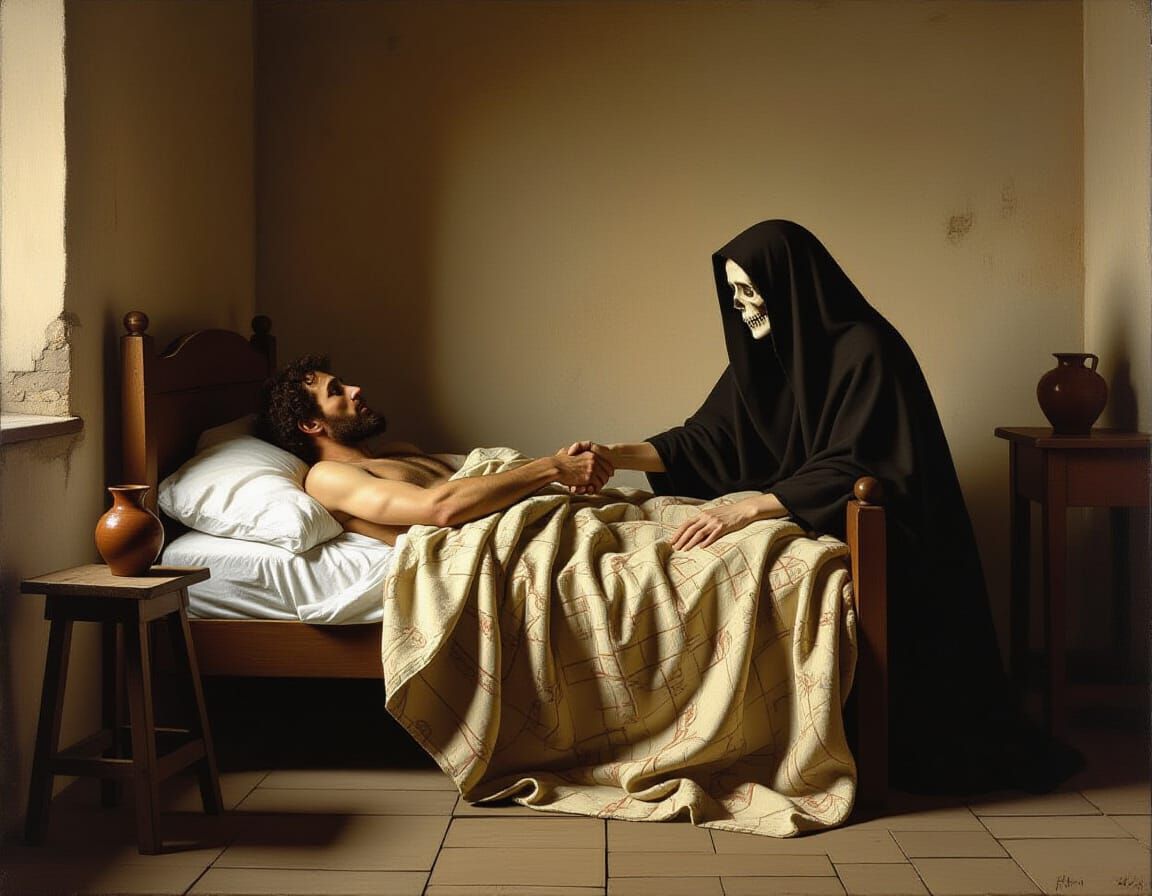 Chiaroscuro Oil Painting: Death Takes a Hand