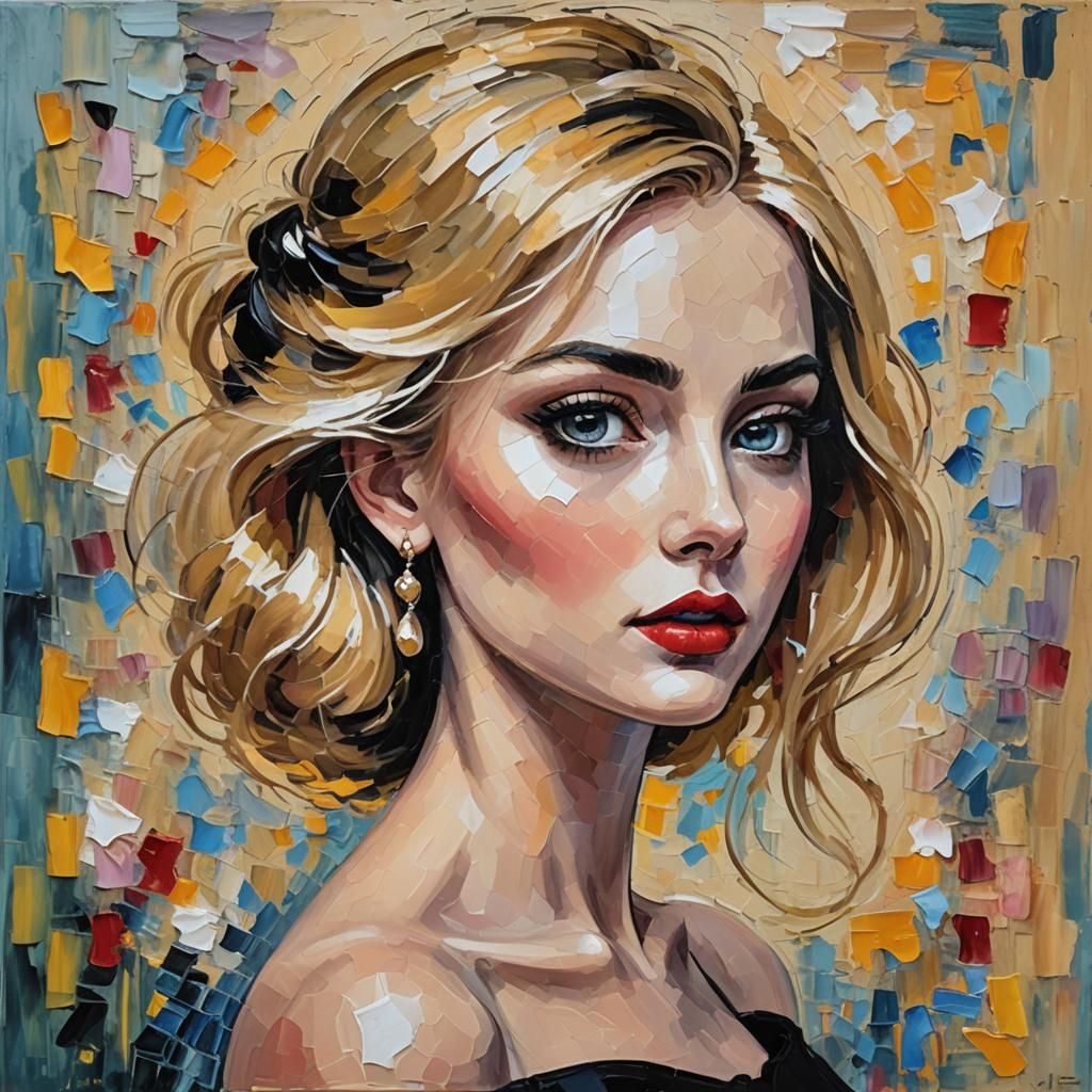 Elegant Blonde Woman in Expressionist Oil Painting