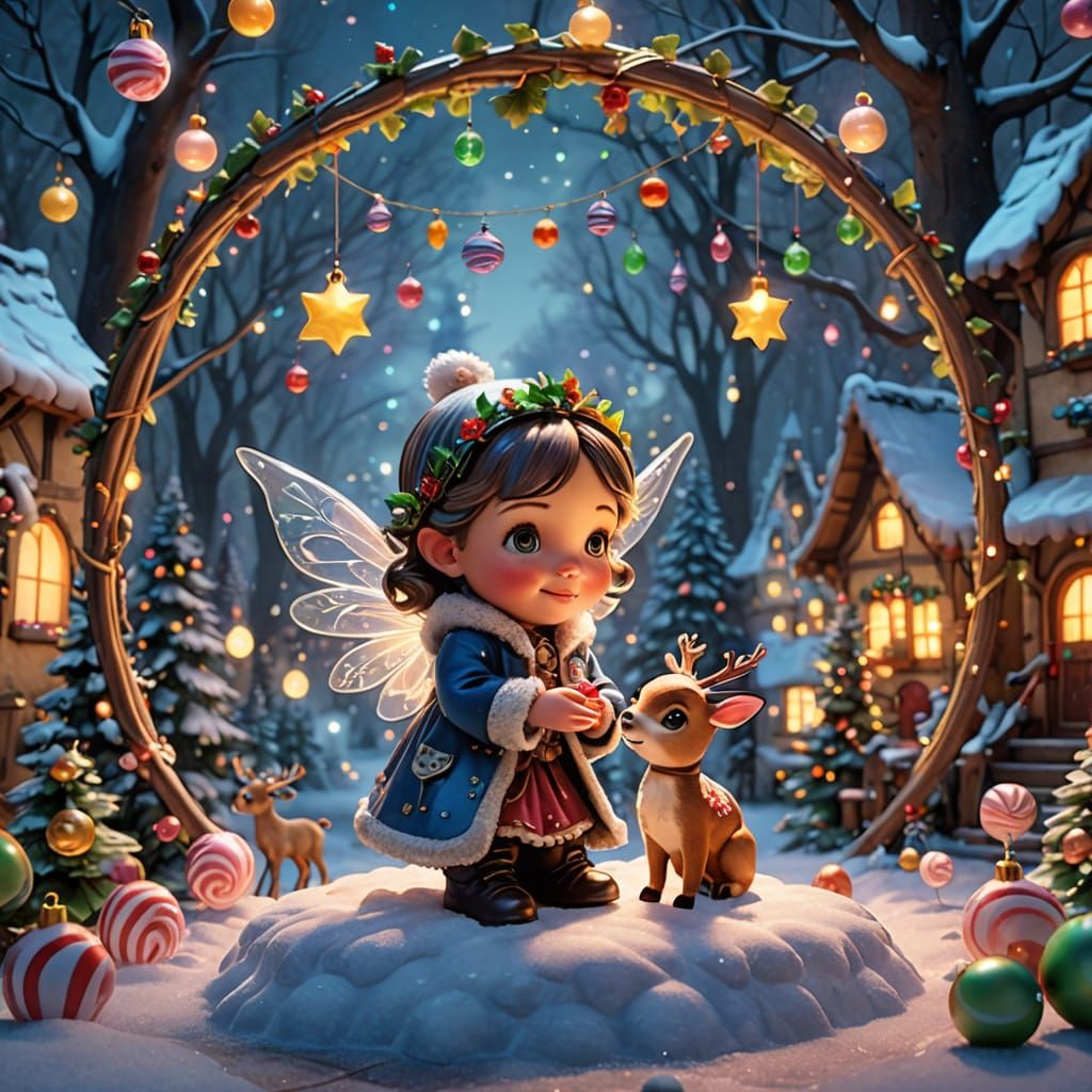 Glowing Glass Christmas Fairy Plays with Adorable Reindeer i...