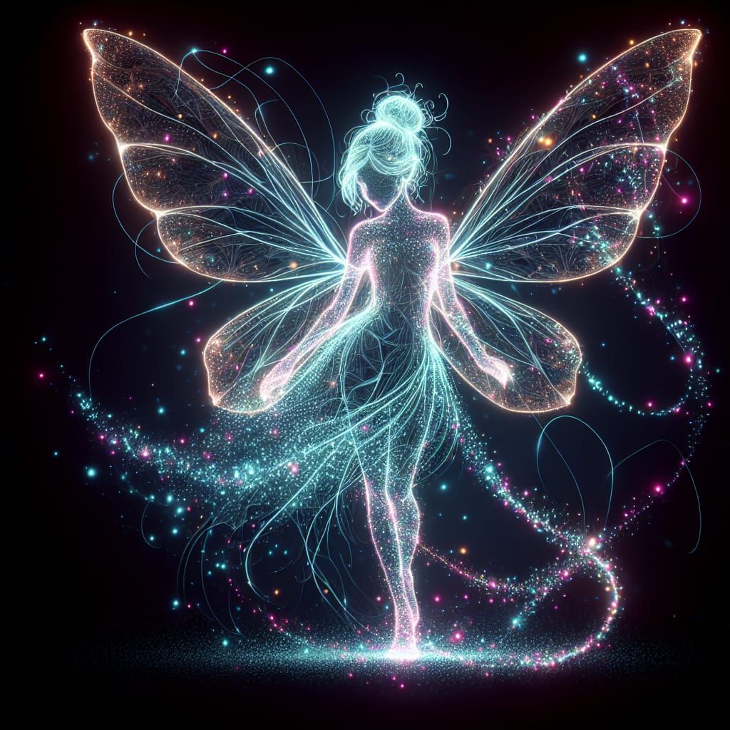 Neon Fairy: 3D Digital Art with Luminous Splashes