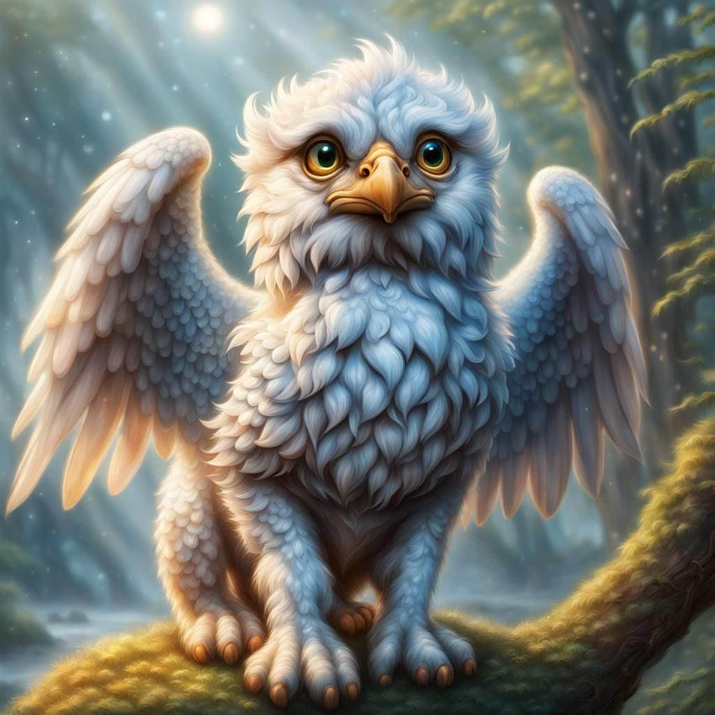 Adorable Baby Griffin Portrait in Ethereal Style