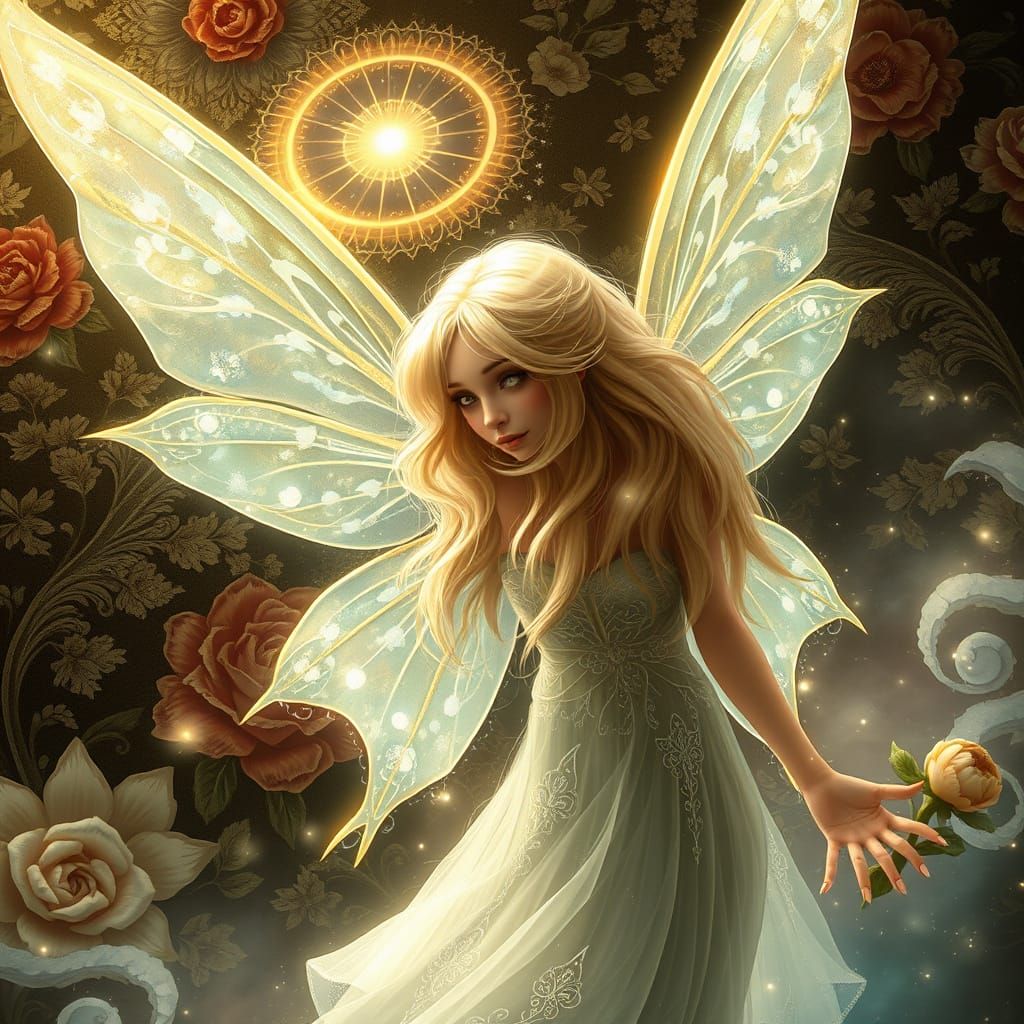 Ethereal Fairy in Renaissance-Inspired Floral and Lace