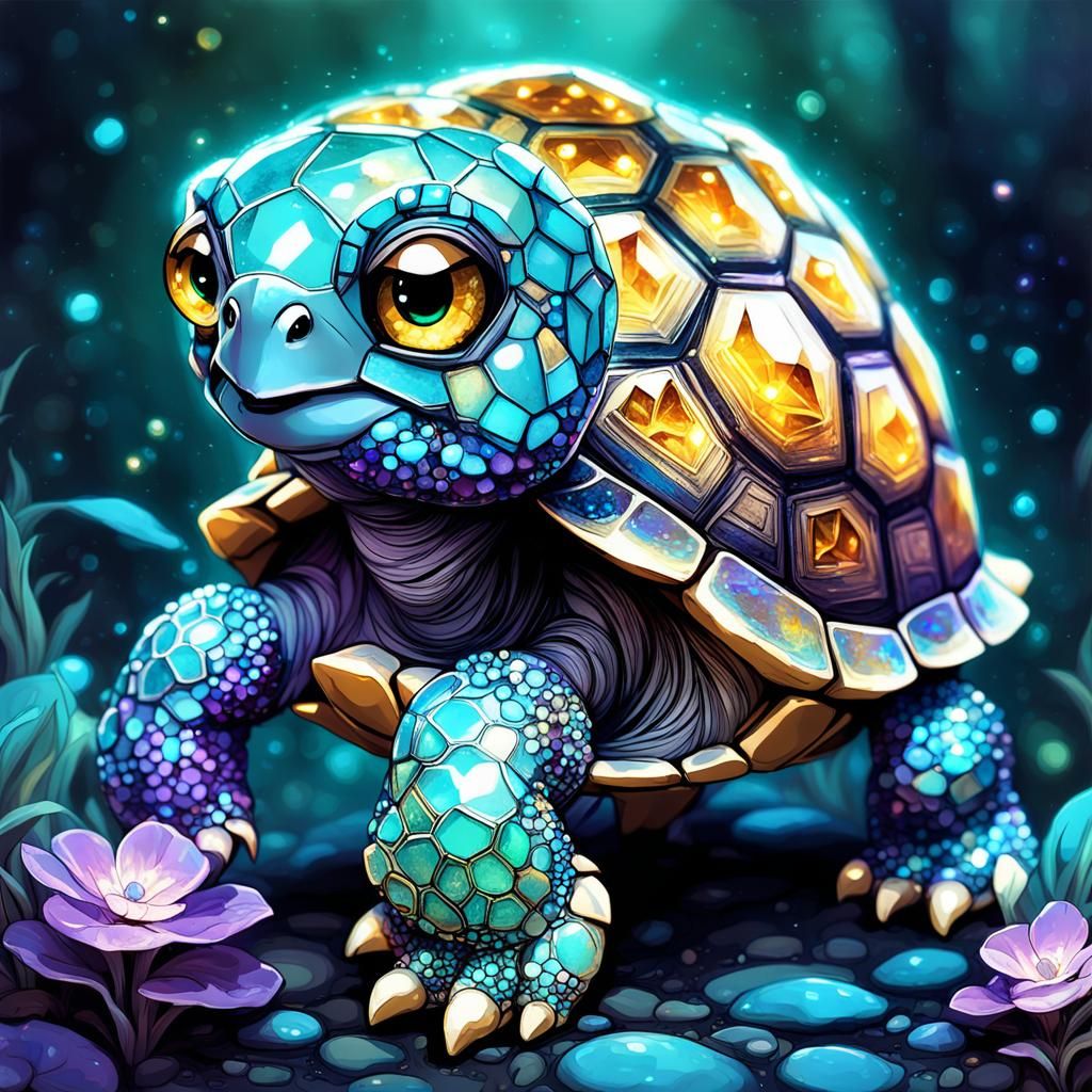 Citrine Jewel Tortoise in Bioluminescent Garden