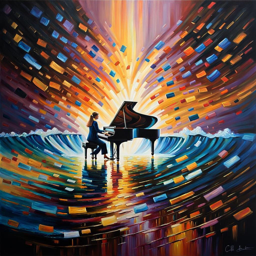 Concert Pianist Performance in Expressionist Oil Painting