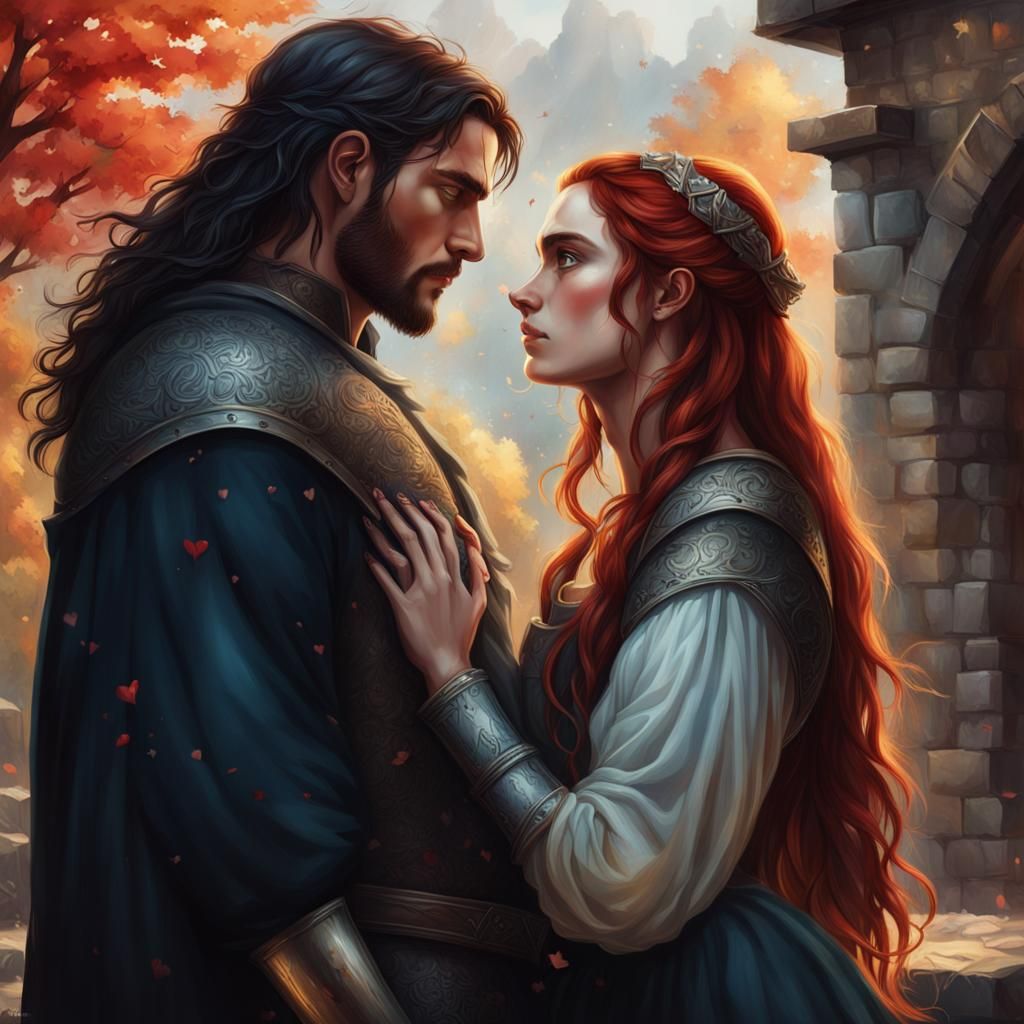 Medieval Couple in Love: Detailed Splash Art