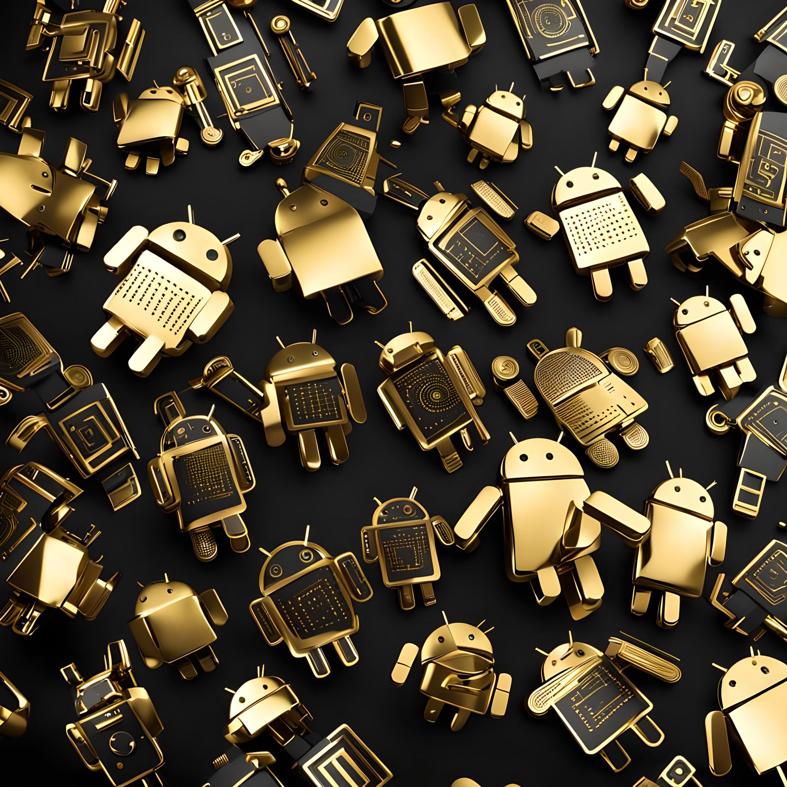 Gold Metal Android on Black Background