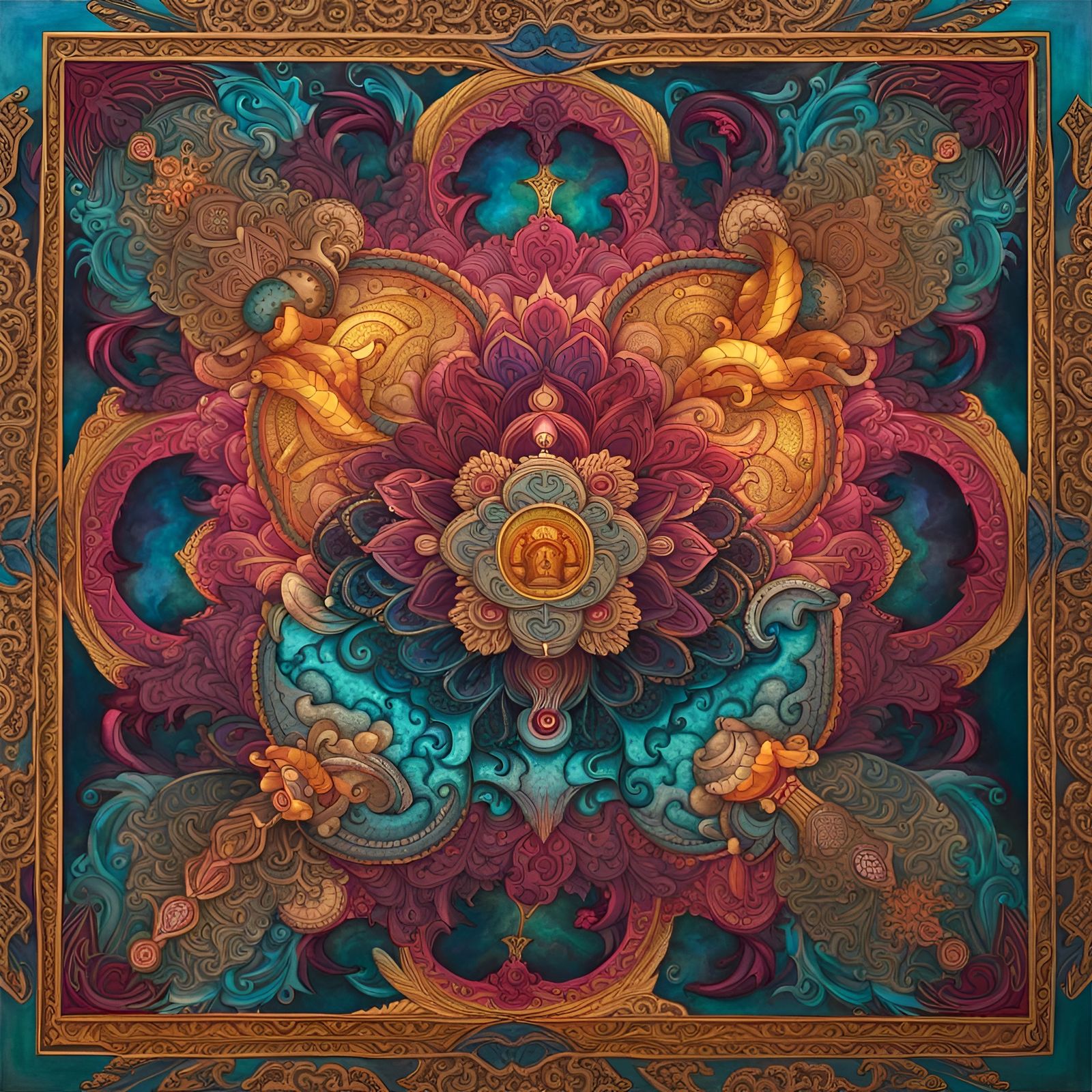 Mongolian Thangka Silk Appliqué of Fires