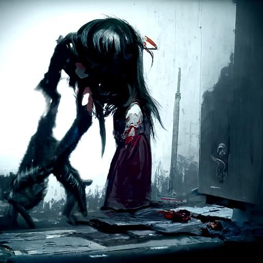 Terrifying Yandere Character in Engraving Style