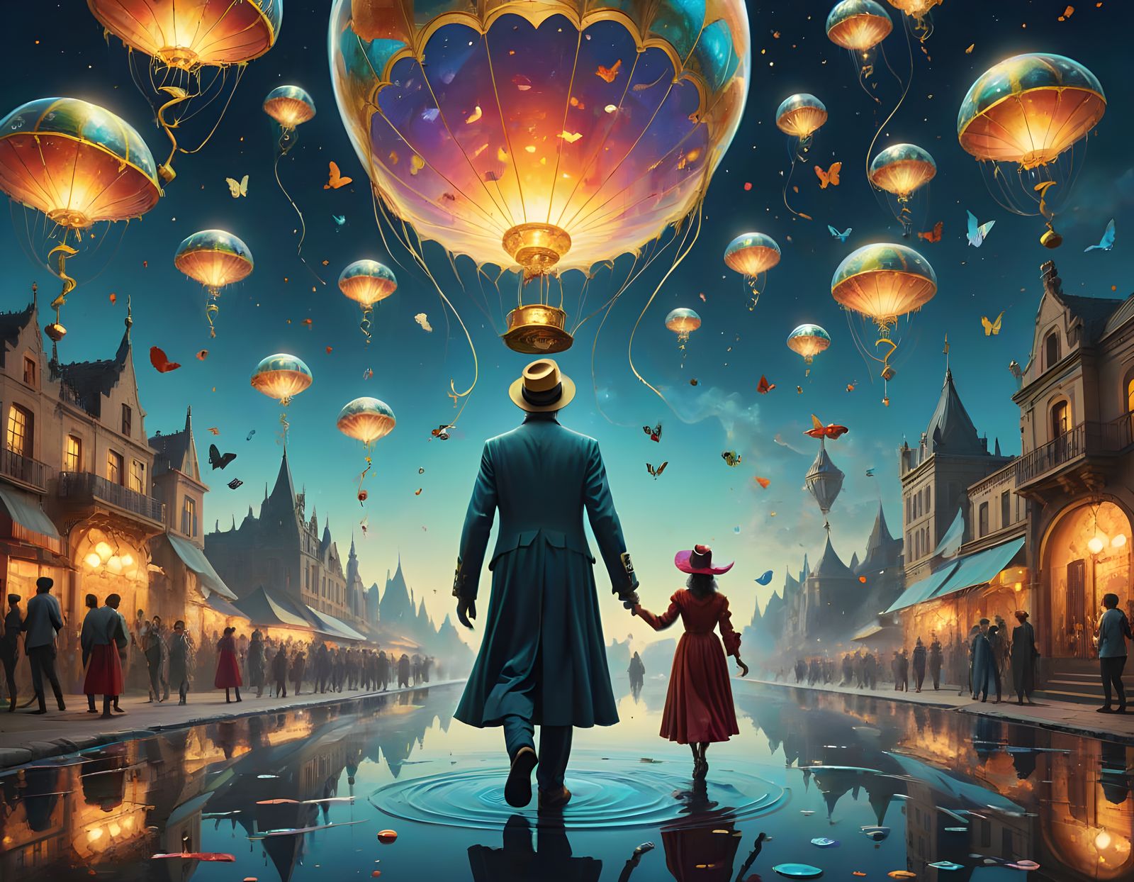 Surreal Parade in Infinite Dreamscape with Shifting Emotions