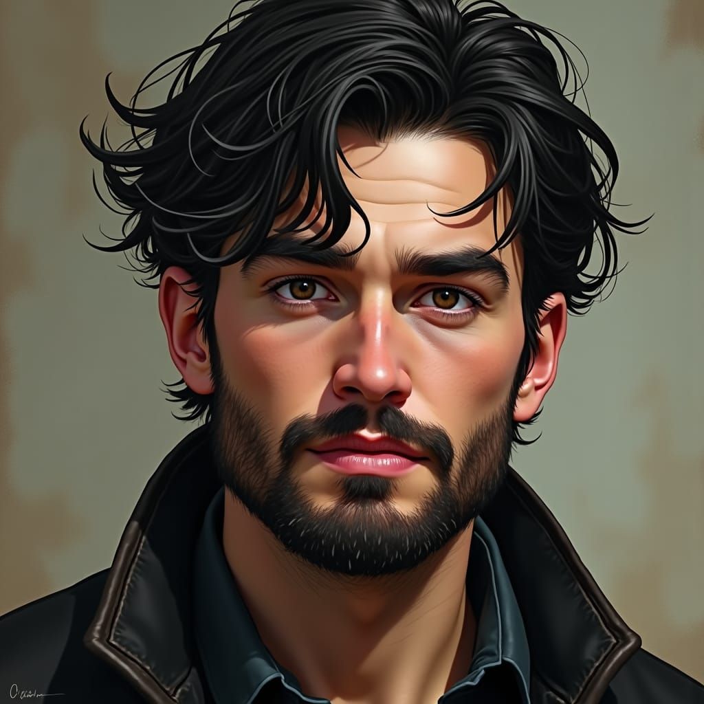 Realistic Portrait of a Young Man with Dark Hair