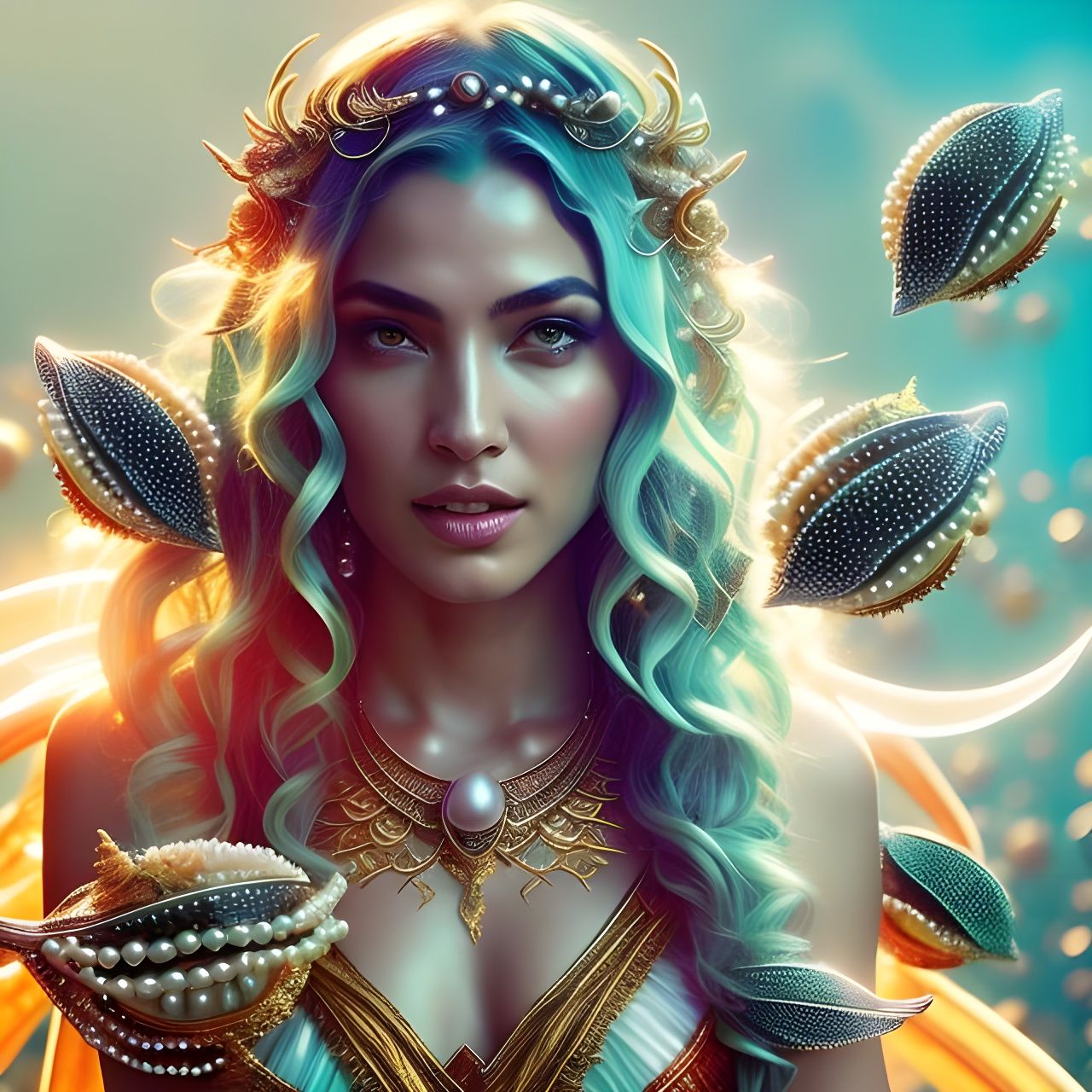 Enchanting Ocean Goddess with Pearls and Barnacles