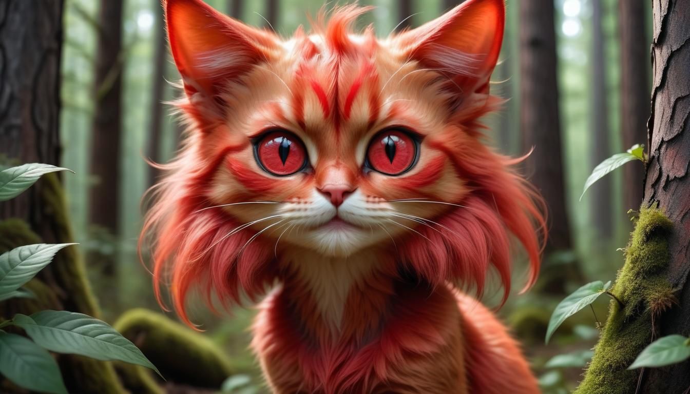 Cute Half-Cat Dryad in Forest Setting