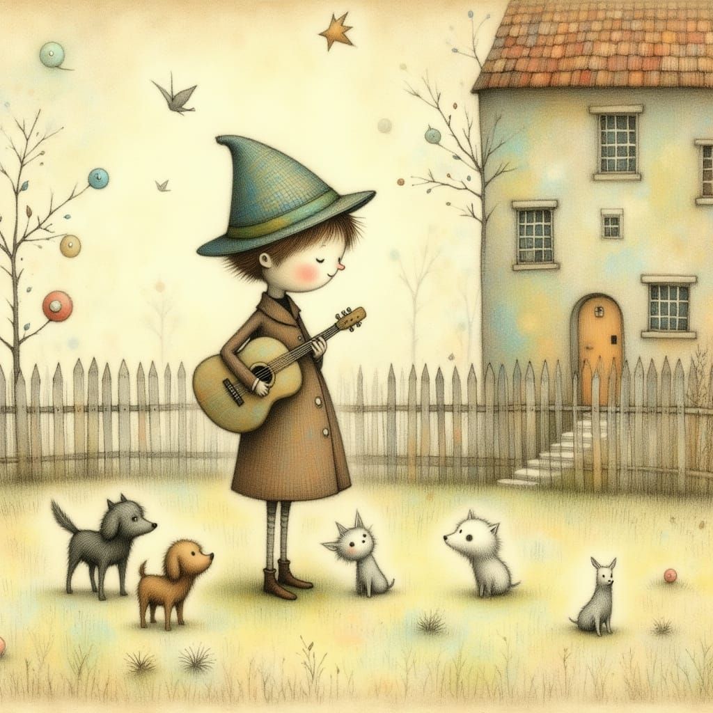 Whimsical Storybook Portrait of a Little Musician