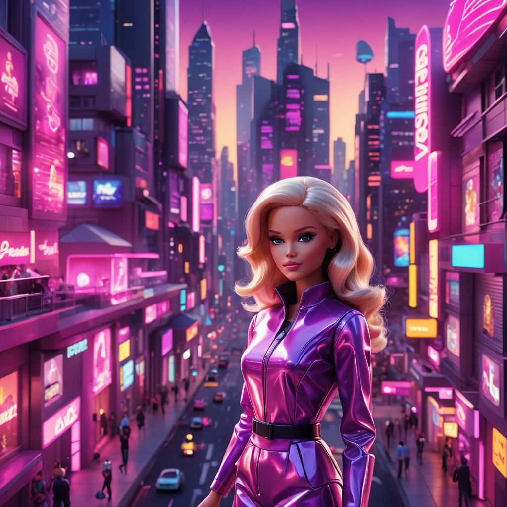 Fashionable Barbie in Futuristic City: Pixar-Inspired 3D Art