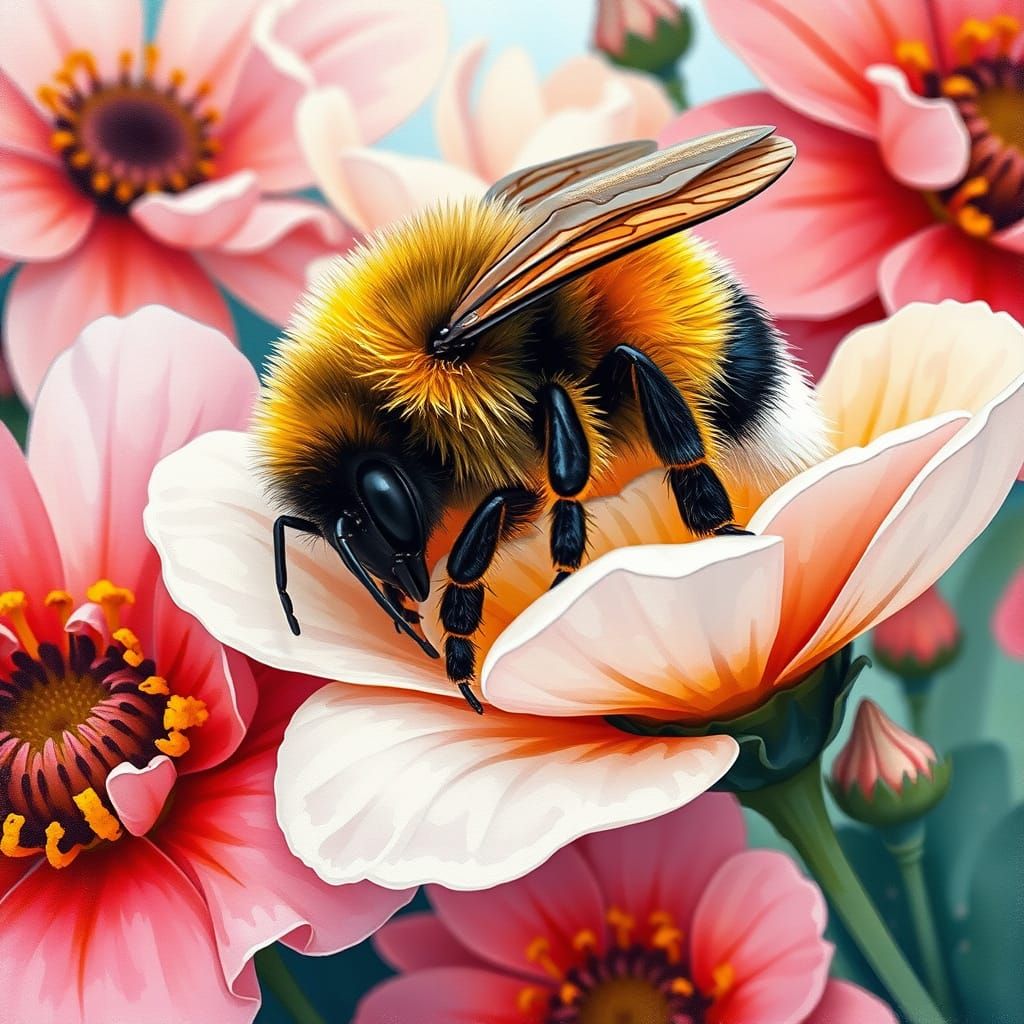 Bumblebee's Nap in Gouache Garden