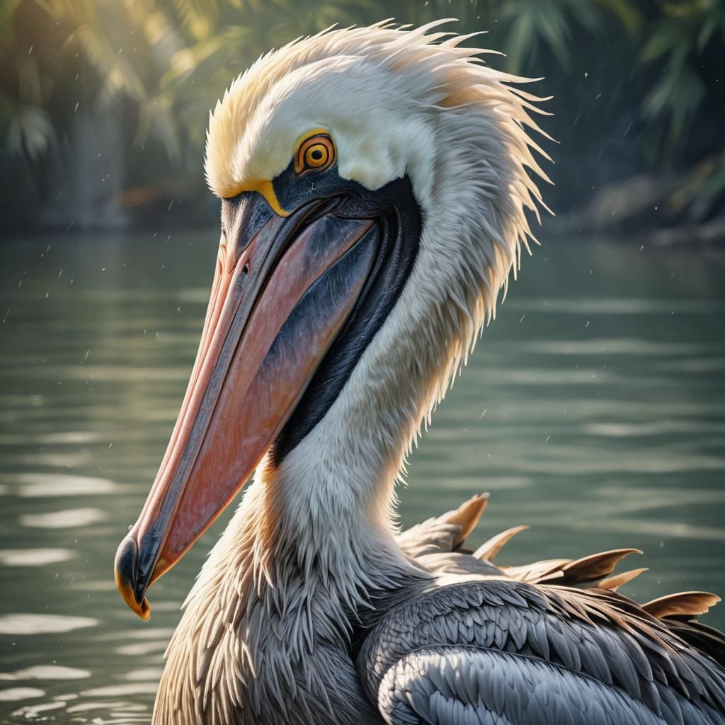 Pelican Portrait in Golden Light, Digital Art