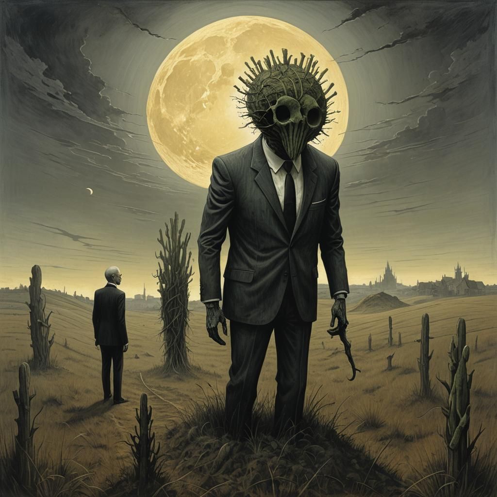 Surreal Heart and Asparagus Man in Cubist Style