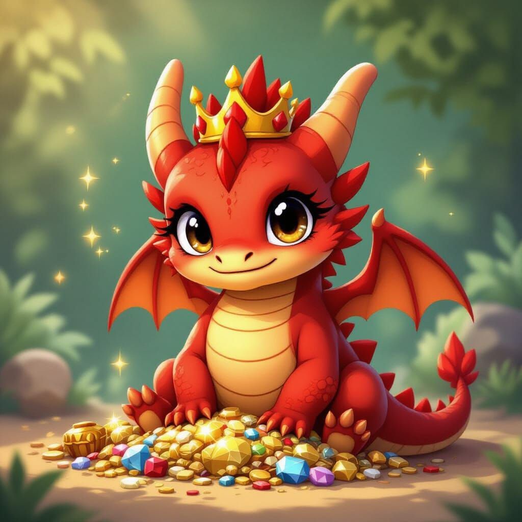 Cute Baby Red Dragon King in Anime Style