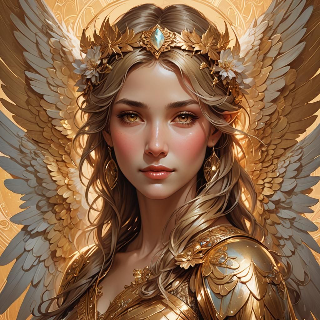 Ethereal Cherub Portrait in Art Nouveau Style